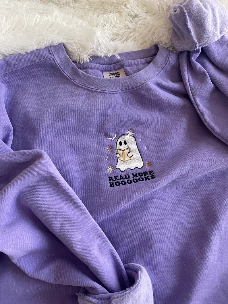 Embroidered Crewneck for Book Lovers- Halloween Bookish Sweatshirt