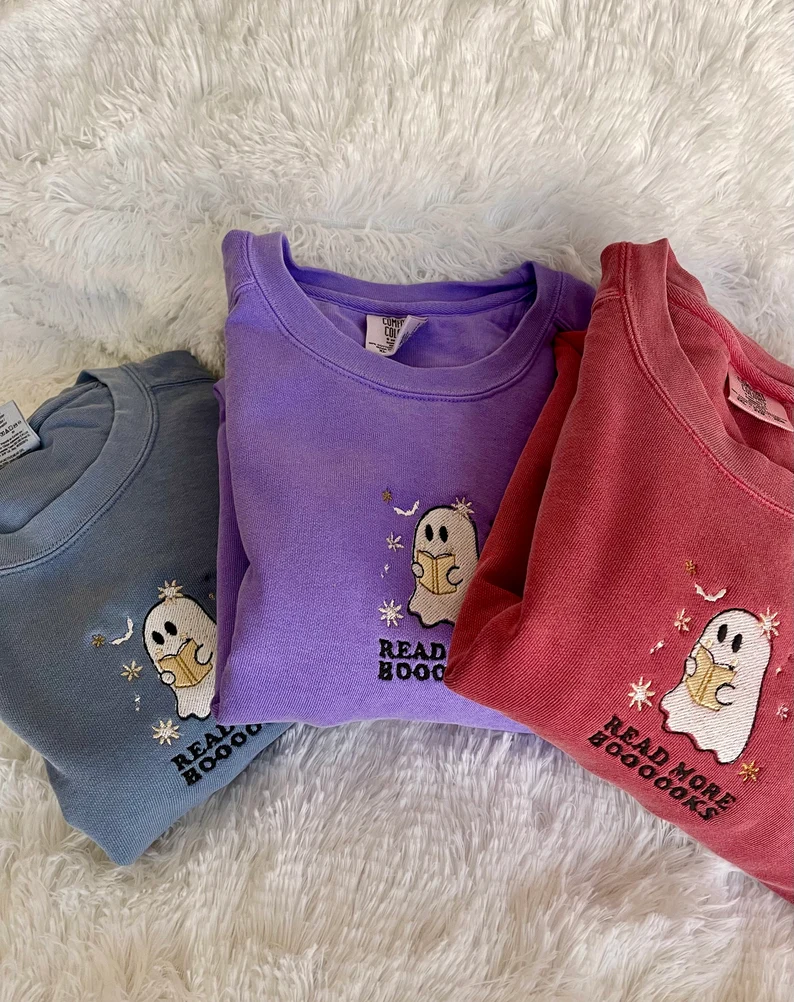 Embroidered Crewneck for Book Lovers- Halloween Bookish Sweatshirt