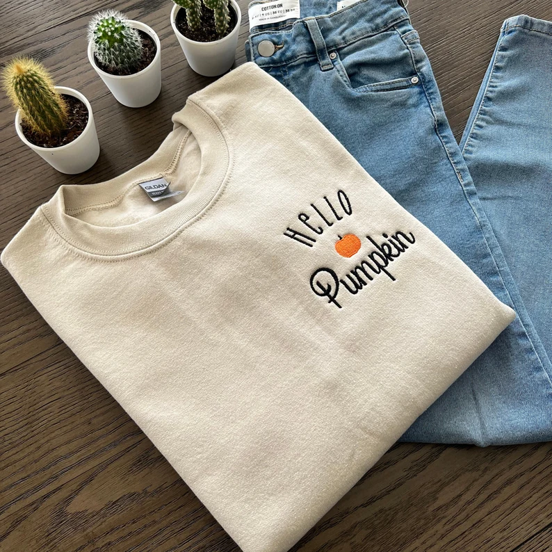 Hello Pumpkin Embroidered Shirt, Happy Fall Y’all- Fall Sweatshirt