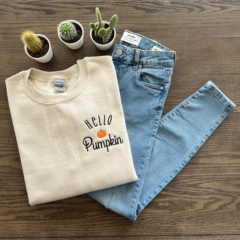Hello Pumpkin Embroidered Shirt, Happy Fall Y’all- Fall Sweatshirt