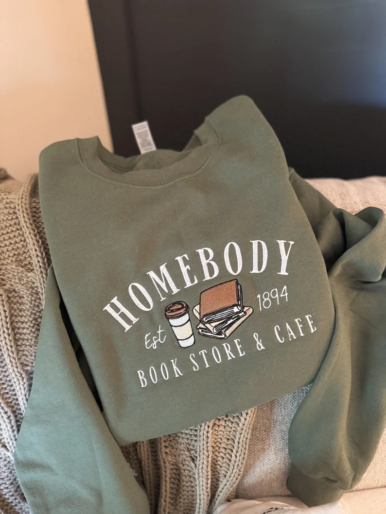 Bookstore & Café Embroidered Crewneck-Homebody Sweatshirt