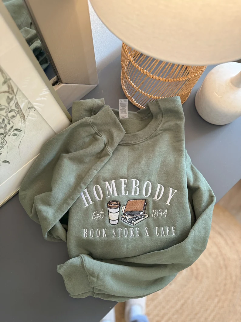 Bookstore & Café Embroidered Crewneck-Homebody Sweatshirt