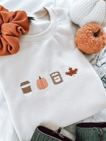 Just Fall Things Pumpkin Spice Embroidered Crewneck- Fall Sweatshirt