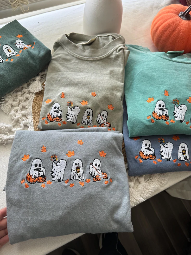 Embroidered Halloween Tee for Ghost Lovers- Boo Ghost Shirt