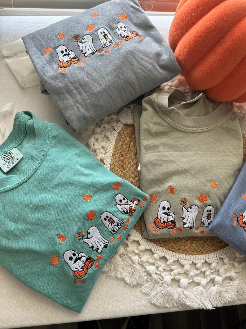 Embroidered Halloween Tee for Ghost Lovers- Boo Ghost Shirt