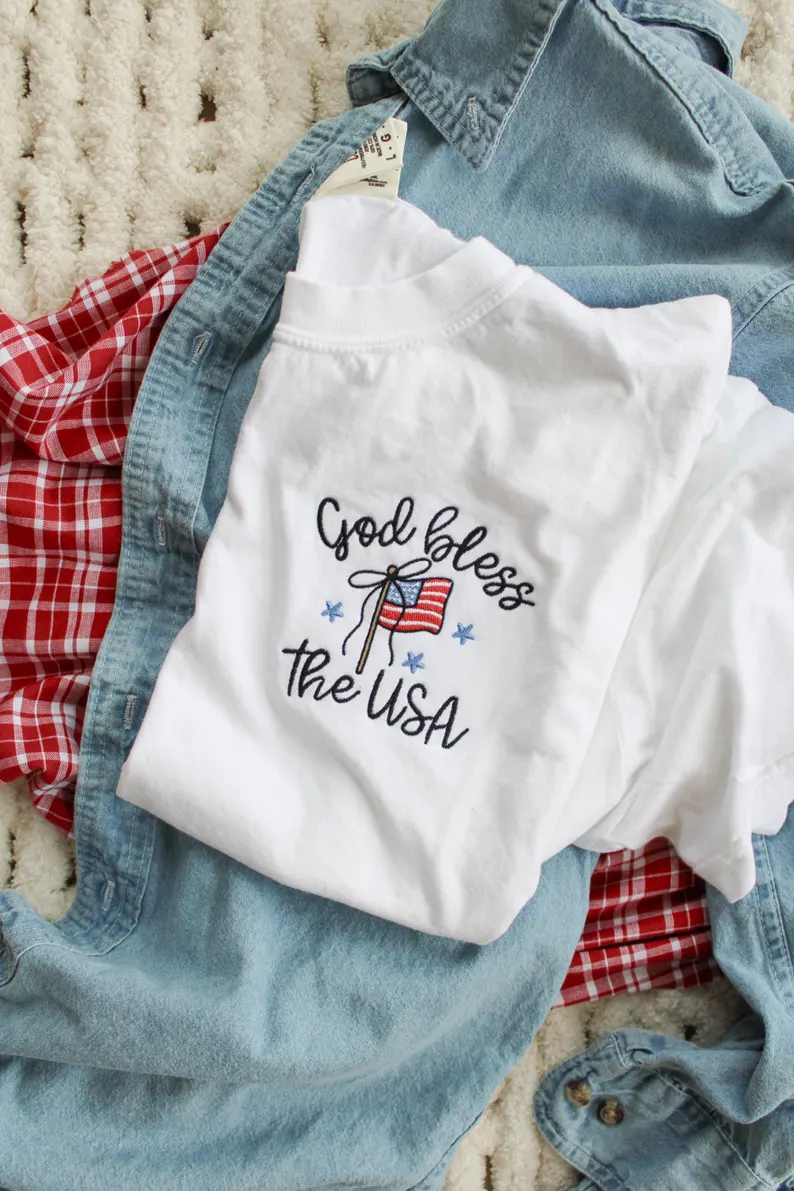 Patriotic Embroidered Tee – God Bless the USA Comfort Colors®