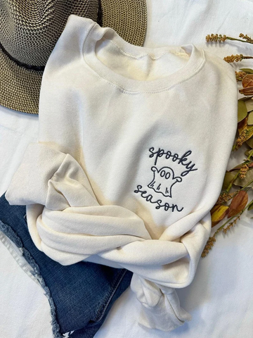 Spooky Season Halloween Sweatshirt – Cute Ghost Embroidered Crewneck