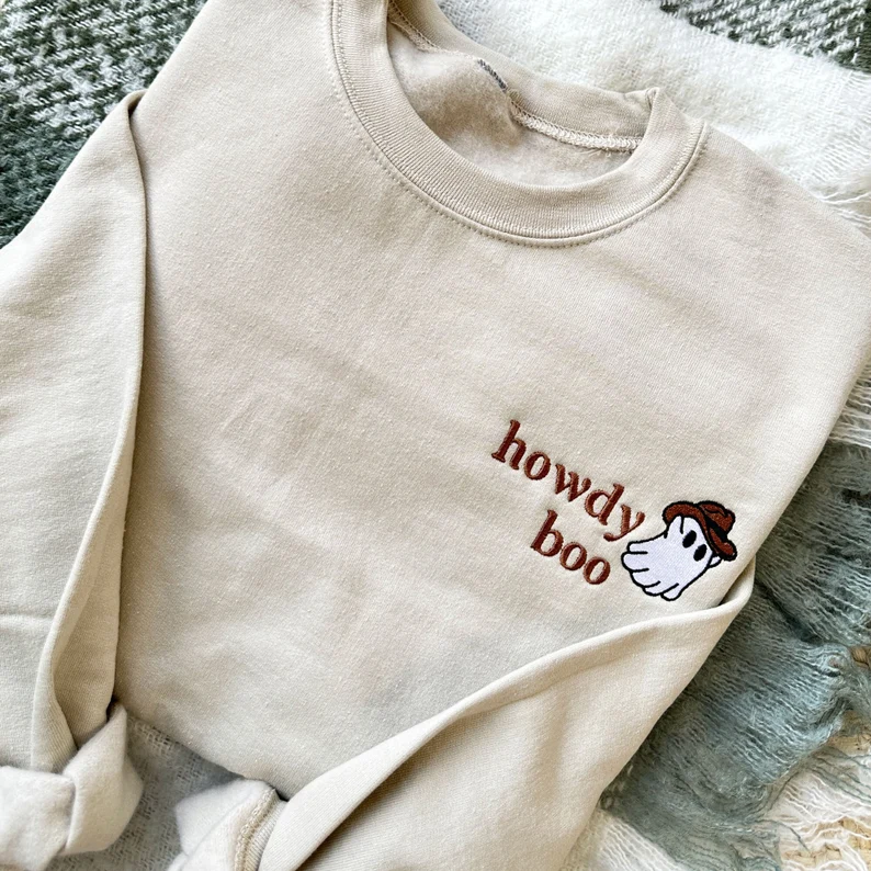 Howdy Boo Crewneck Gemma Sweatshirt – Cozy Embroidered Fall Tee