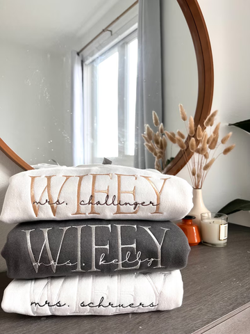 Personalized Embroidered Wife Sweatshirt – Custom Last Name Gift