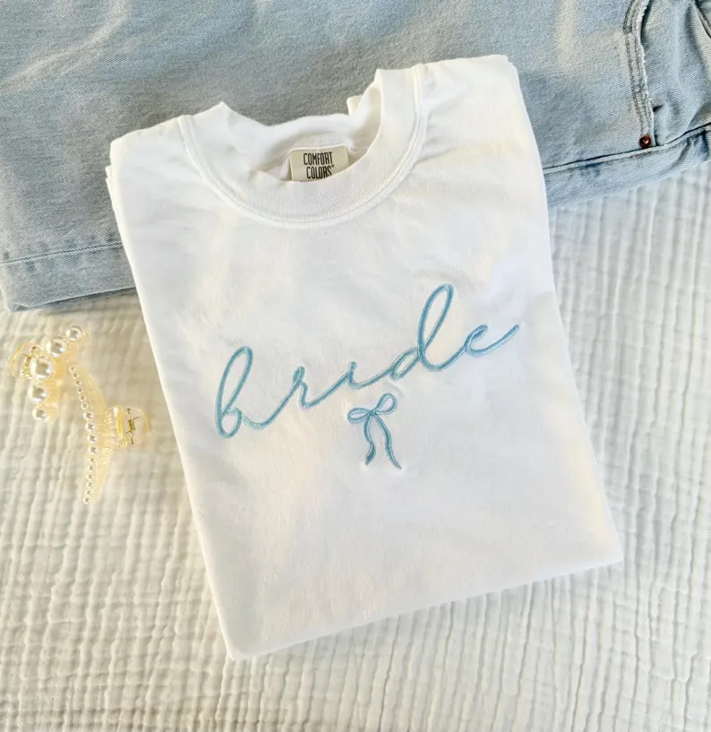 Coquette Embroidered Bride Tee – Fiance Gift & Party Shirt