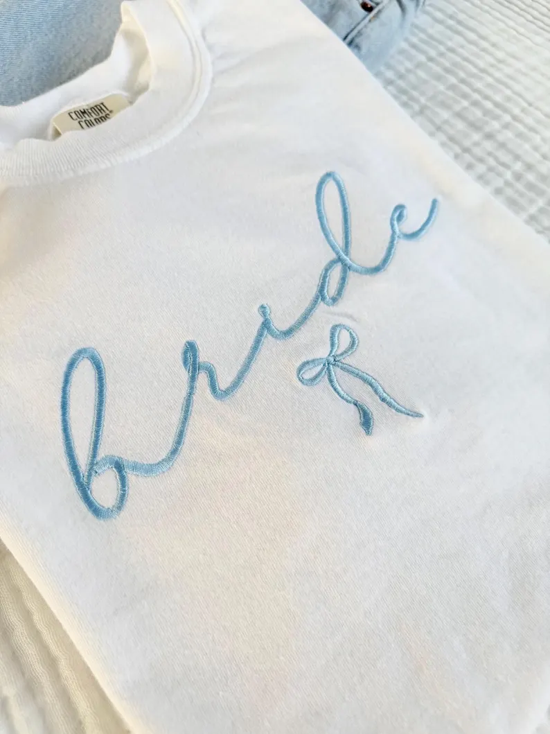 Coquette Embroidered Bride Tee – Fiance Gift & Party Shirt