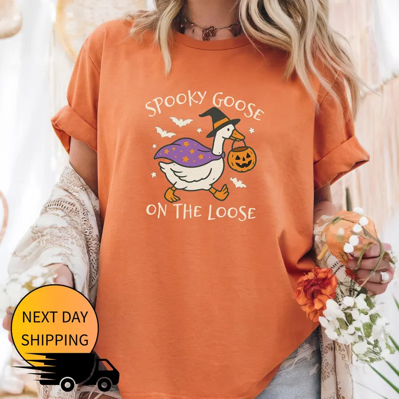 Spooky Goose Comfort Colors® Shirt, Funny Halloween Witchy Tee