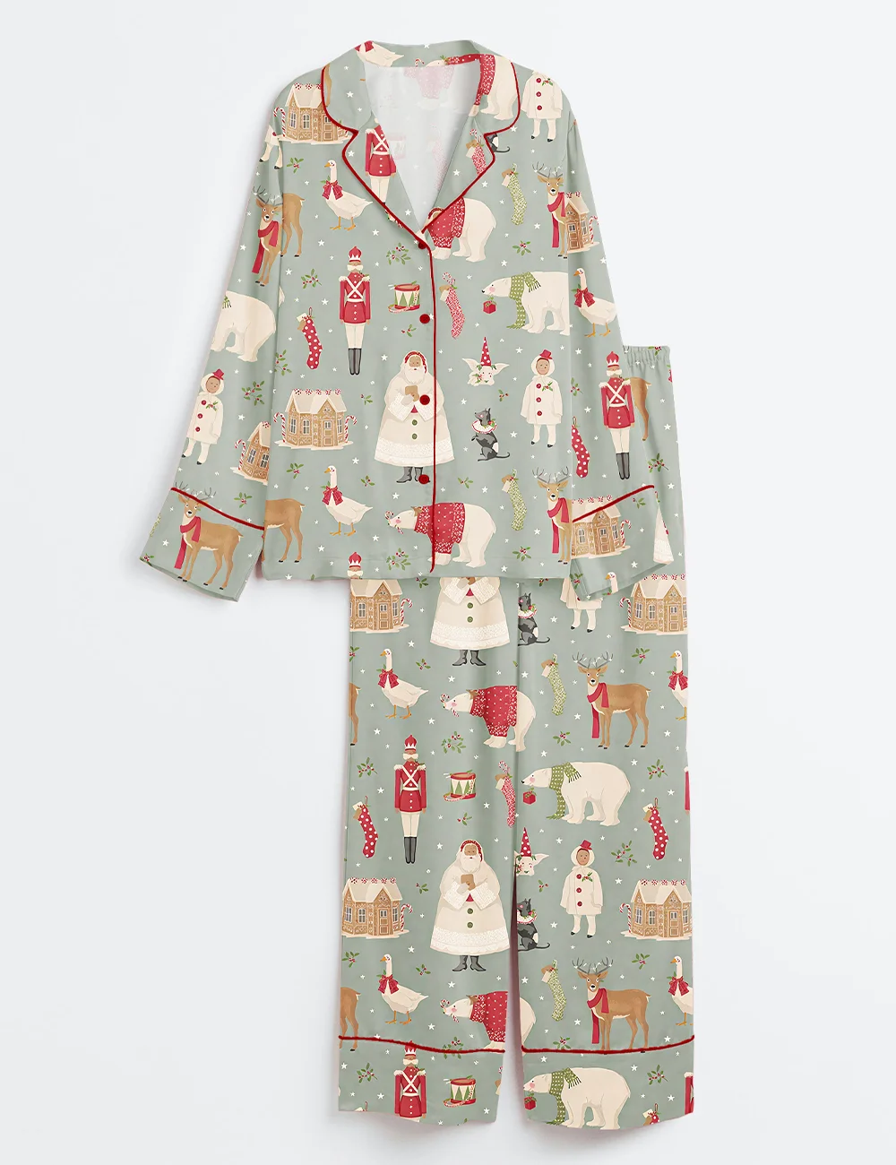 Women’s Christmas Satin Pajama Set – Holiday PJs