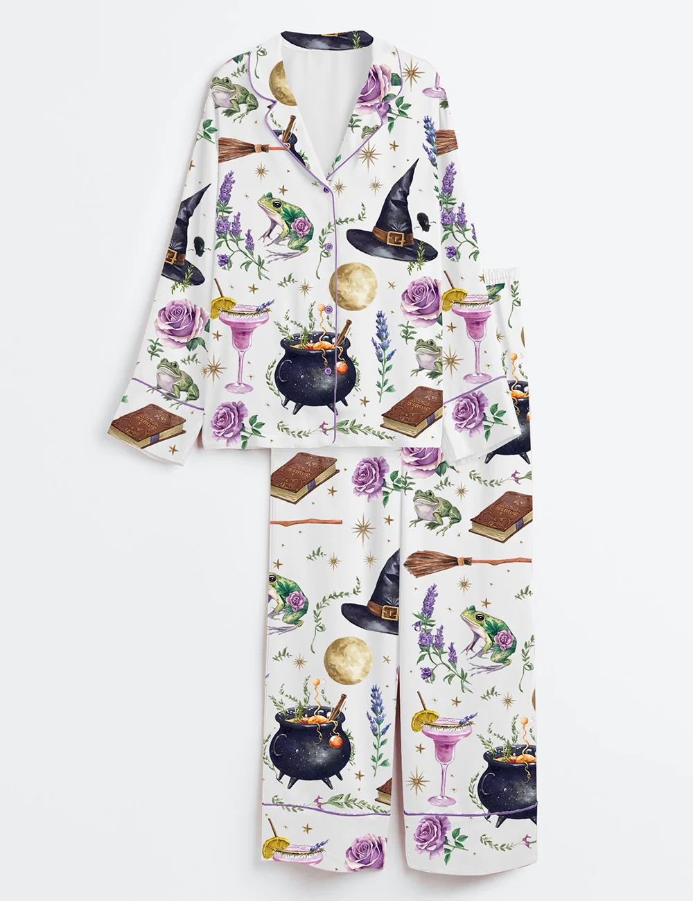 Women’s Halloween Pajama Set – Witchy Spooky Season Satin  PJs