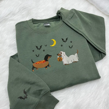Halloween Dog Sweatshirt – Dachshund Embroidered Pup Crewneck, Spooky Season Shirt