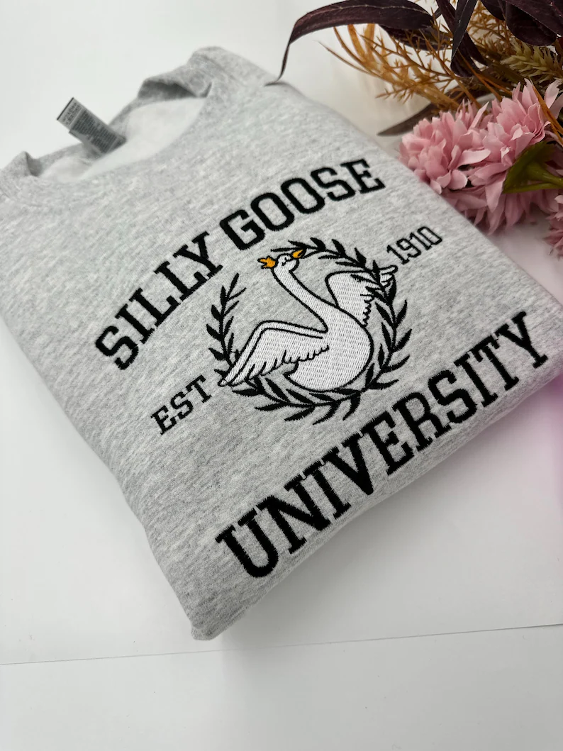 Funny Goose Sweatshirt – Silly Goose University Embroidered Crewneck Jumper