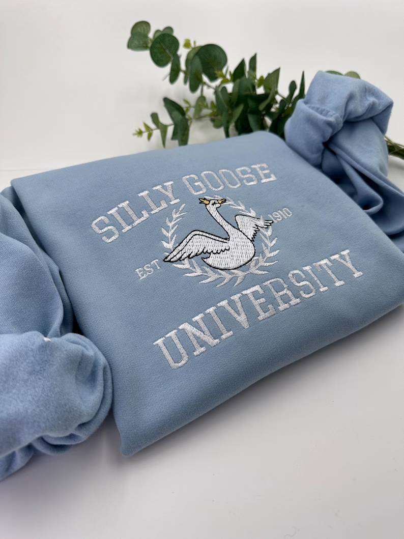Funny Goose Sweatshirt – Silly Goose University Embroidered Crewneck Jumper