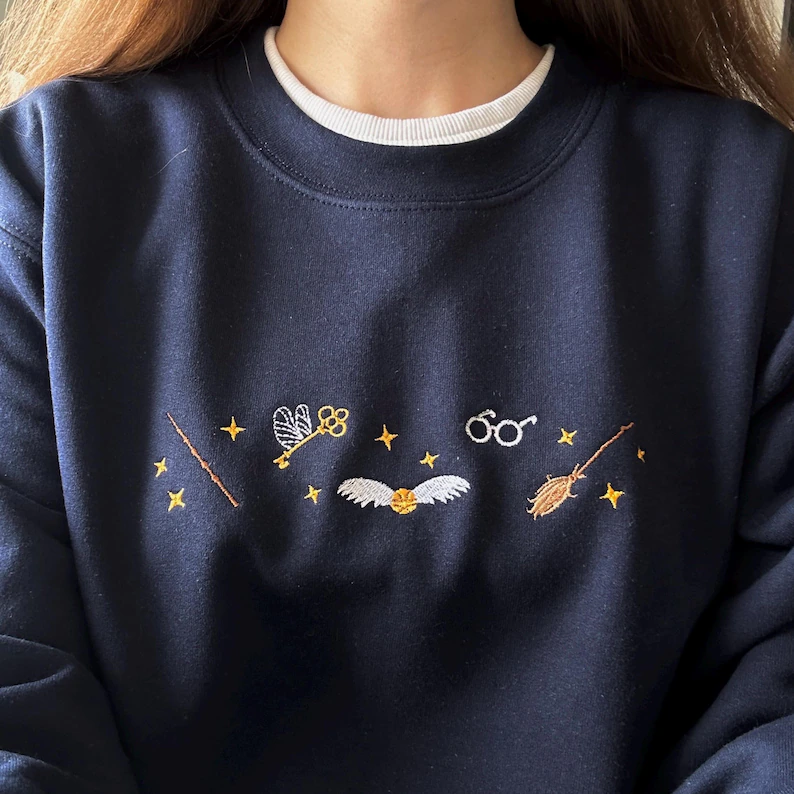 Embroidered Fantasy Sweatshirt – Wizard Bookish Crewneck, Magic Gift for Readers
