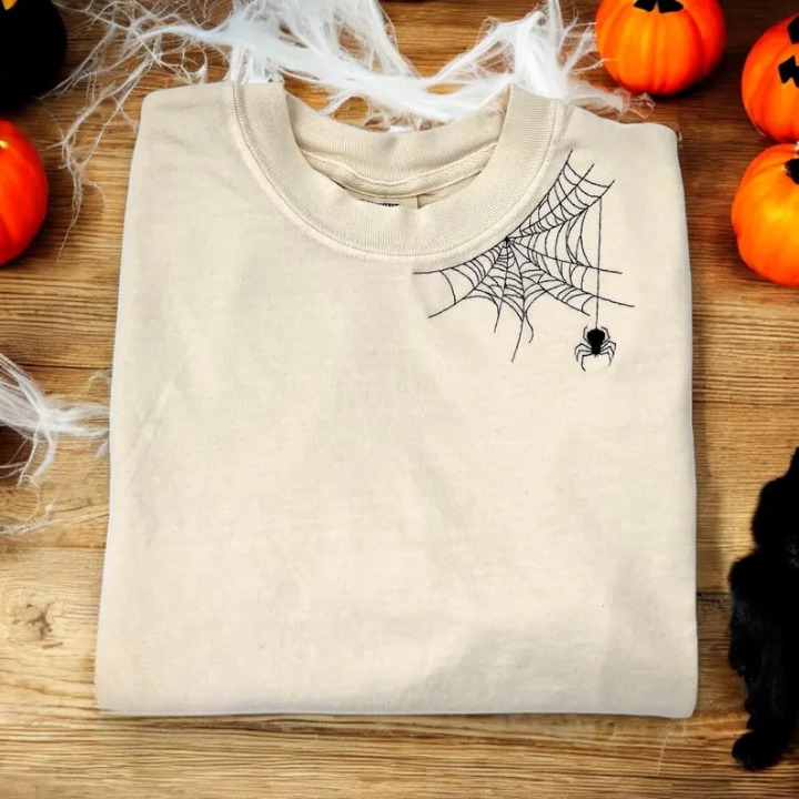 Spider Embroidered Halloween Shirt – Comfort Colors® Spooky Season Tee