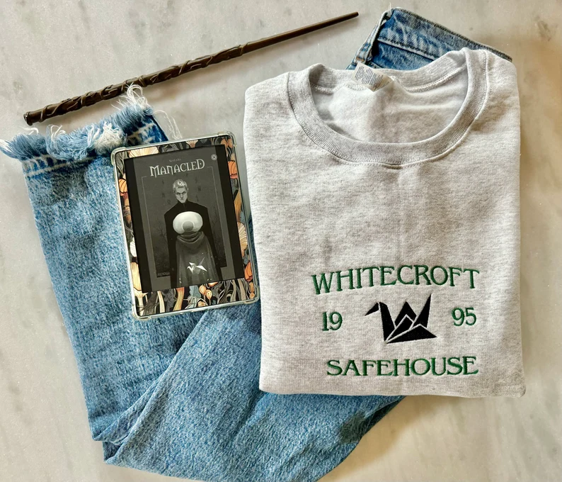 Whitecroft Safehouse Crewneck – Embroidered Bookish Fan Sweatshirt