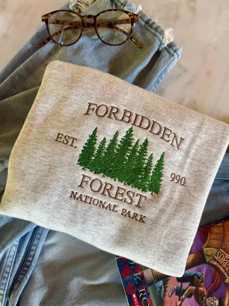 Wizard Embroidered Crewneck – Forbidden Forest Bookish Sweatshirt