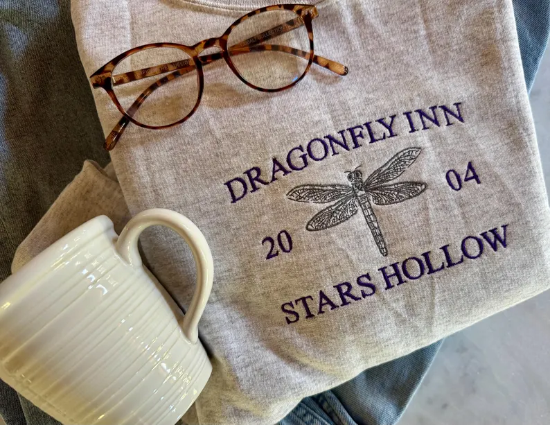 Stars Hollow Crewneck – Cozy Embroidered Dragonfly Inn Sweatshirt