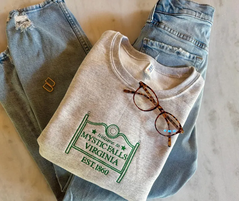 Mystic Falls Crewneck – Embroidered TVD Inspired Sweatshirt