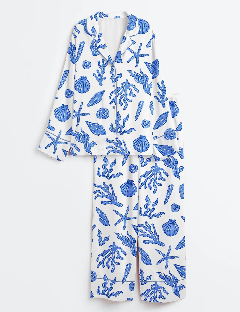 Women’s Summer Beach Pajama Set – Coastal Life Satin Sleepwear