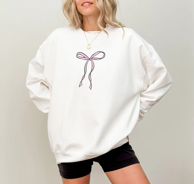 Faith Over Fear Crewneck with Bow Design- Coquette Christian Sweatshirt