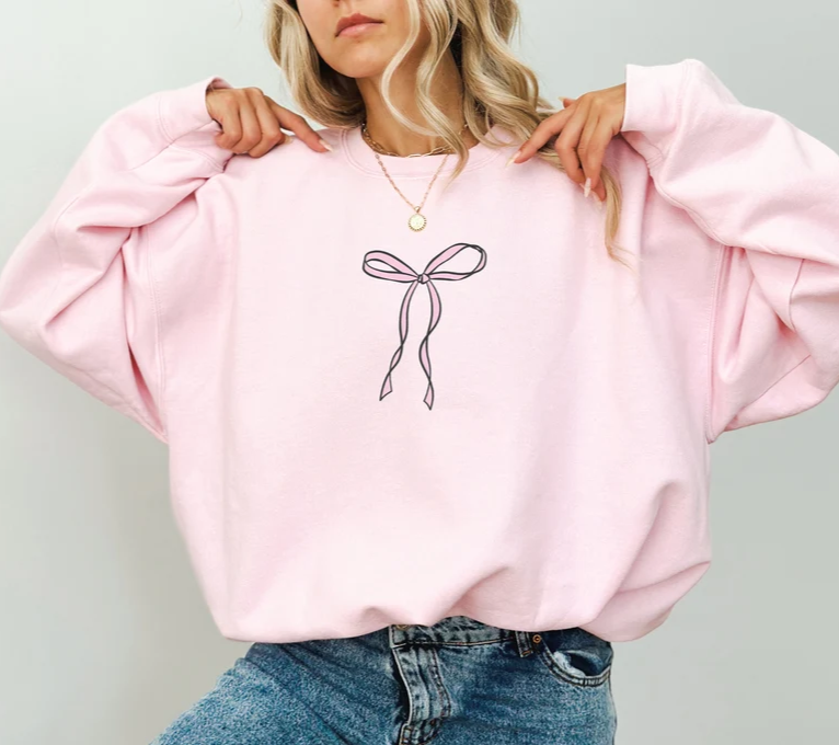 Faith Over Fear Crewneck with Bow Design- Coquette Christian Sweatshirt