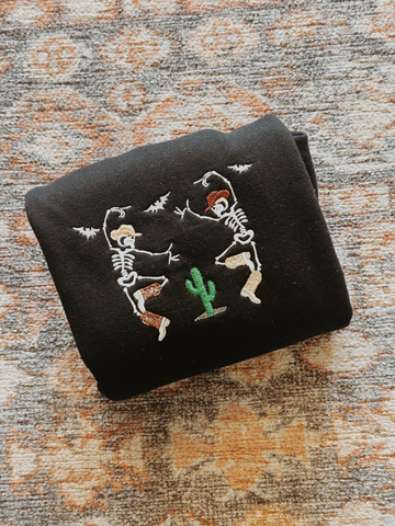 Embroidered Skeleton Sweatshirt – Dancing Skeletons Halloween Sweater