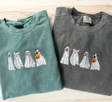 Comfort Colors Ghost Sweatshirt – Cute Dog Ghost Embroidery for Spooky Season