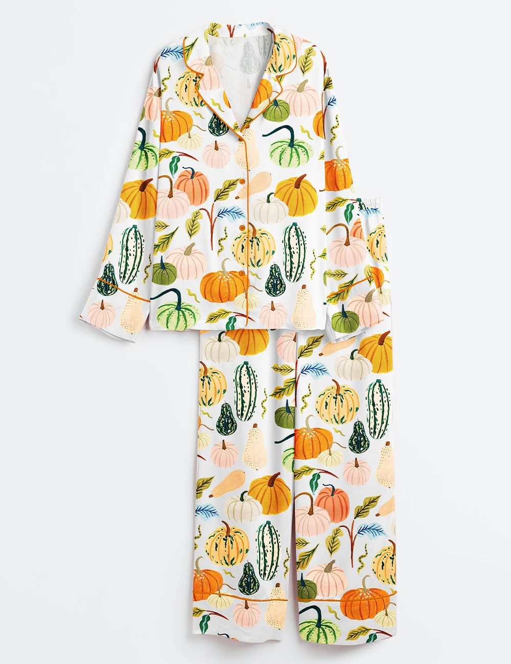 Watercolor Pumpkins Fall Pajama Set - Women’s Satin Autumn PJs