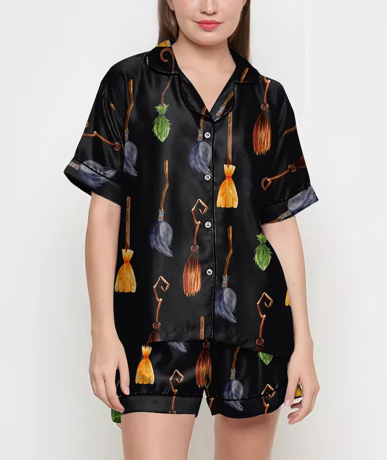 Witch Halloween Satin Pajama Set – Spooky Party Sleepwear