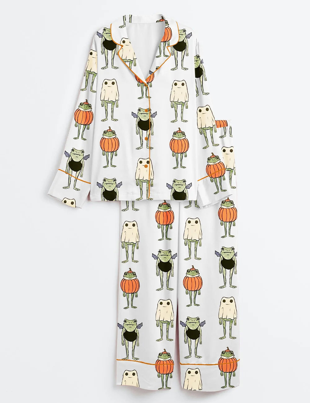 Halloween Frog Satin Pajama Set – Spooky Cute Pumpkin PJs