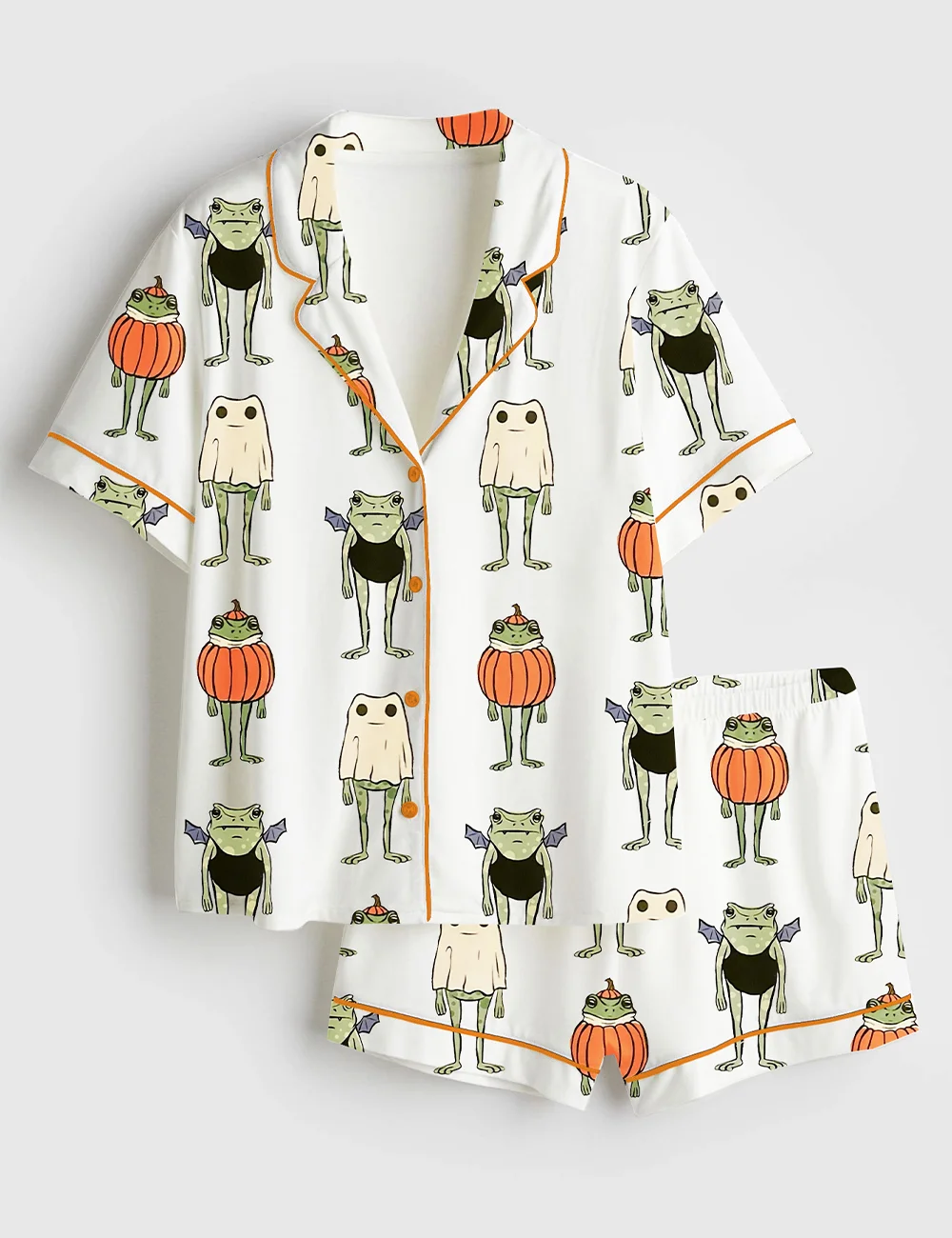 Halloween Frog Satin Pajama Set – Spooky Cute Pumpkin PJs