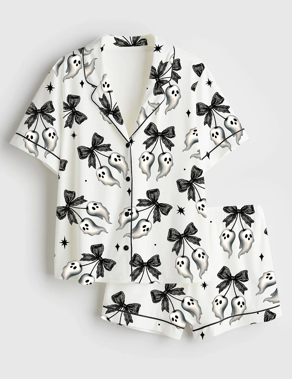 Black Lace Ghost & Star Satin Pajama Set – Halloween PJs