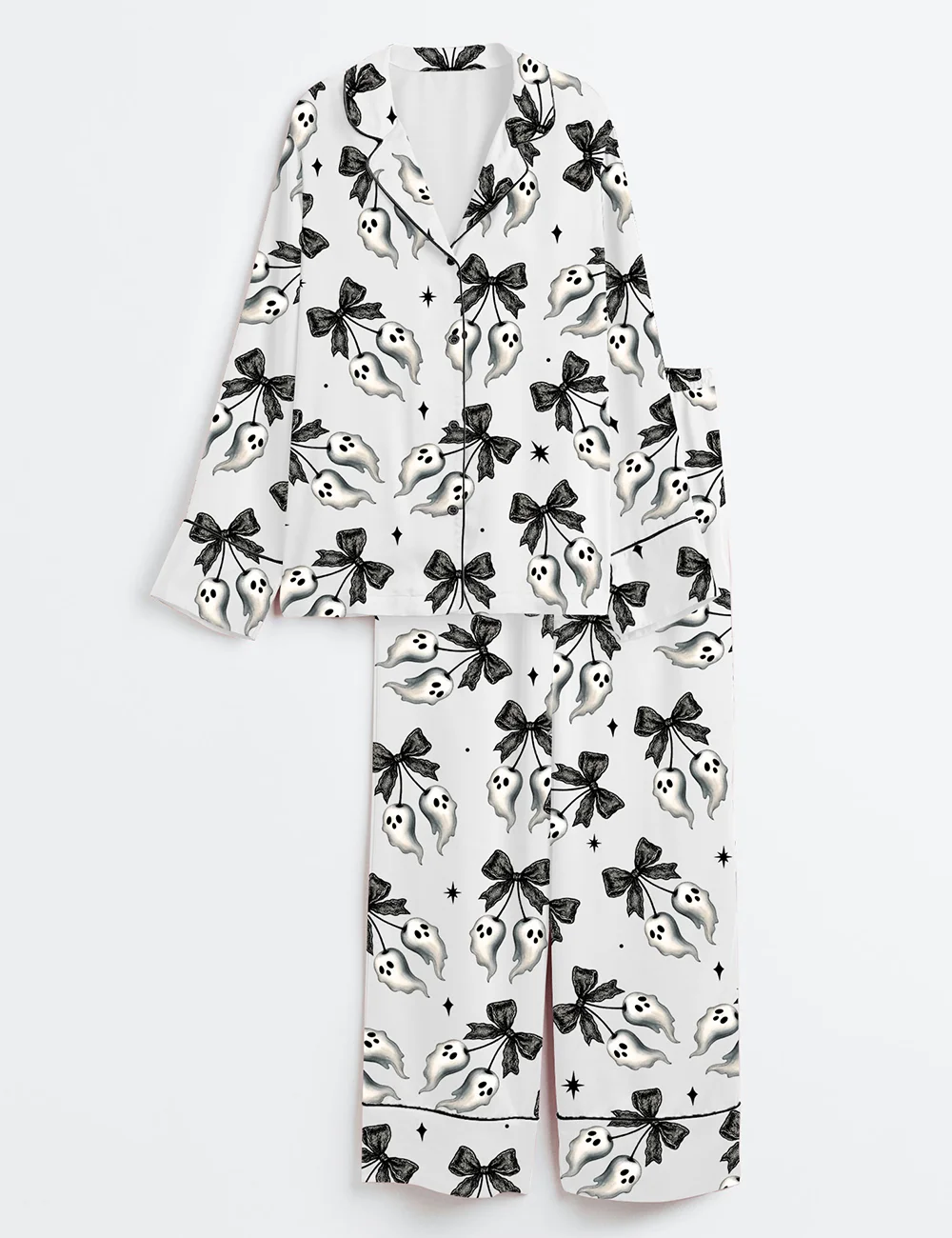 Black Lace Ghost & Star Satin Pajama Set – Halloween PJs