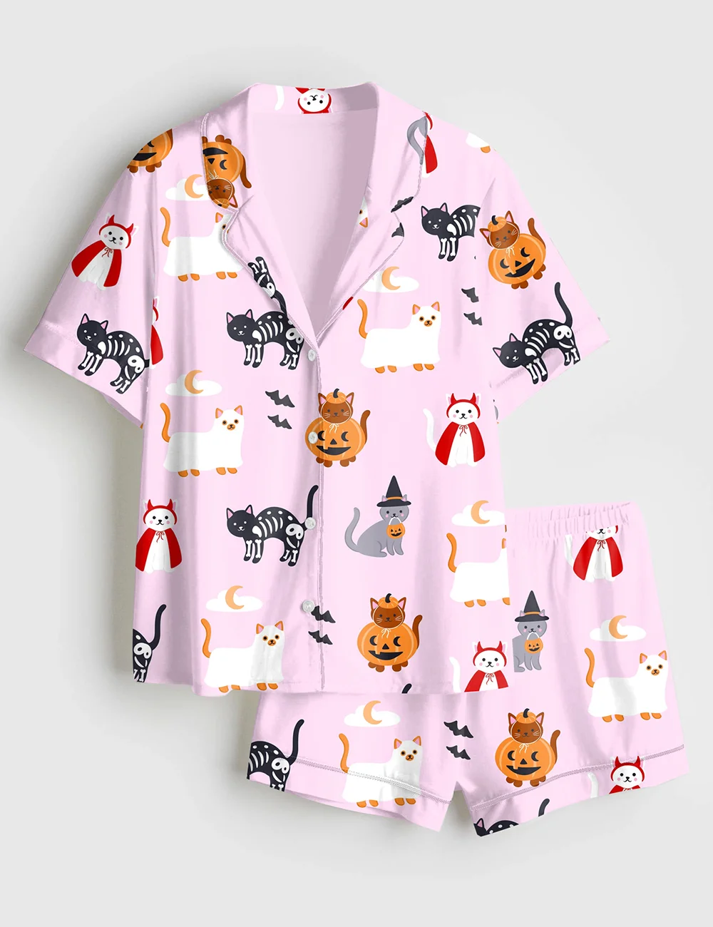 Lil Ghostie Cat & Pumpkin Satin Pajama Set – Halloween PJs
