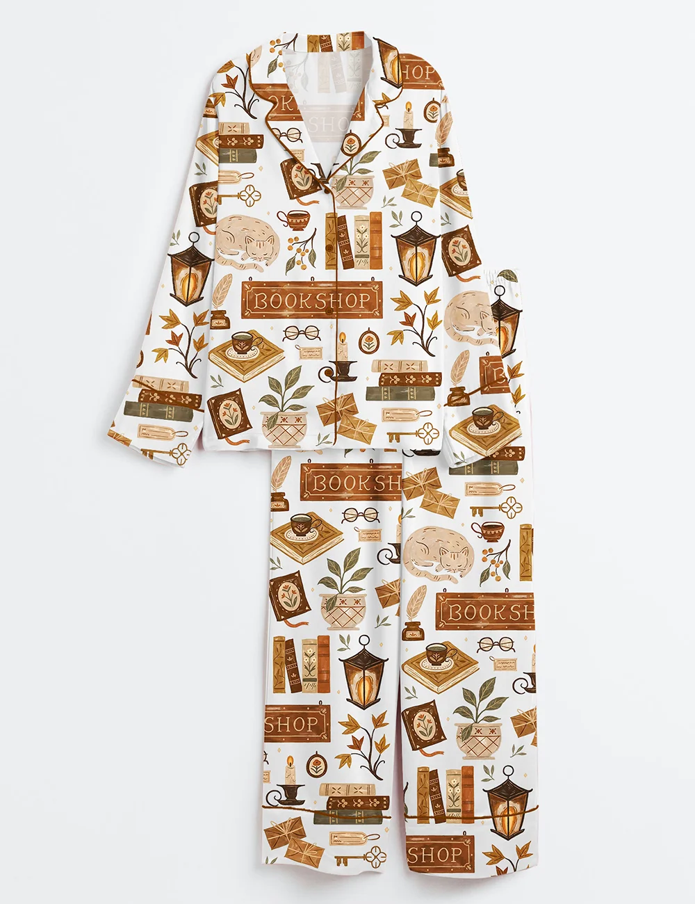 Bookish Love Autumn Satin Pajama Set – Women’s Cozy Long Sleeve PJs