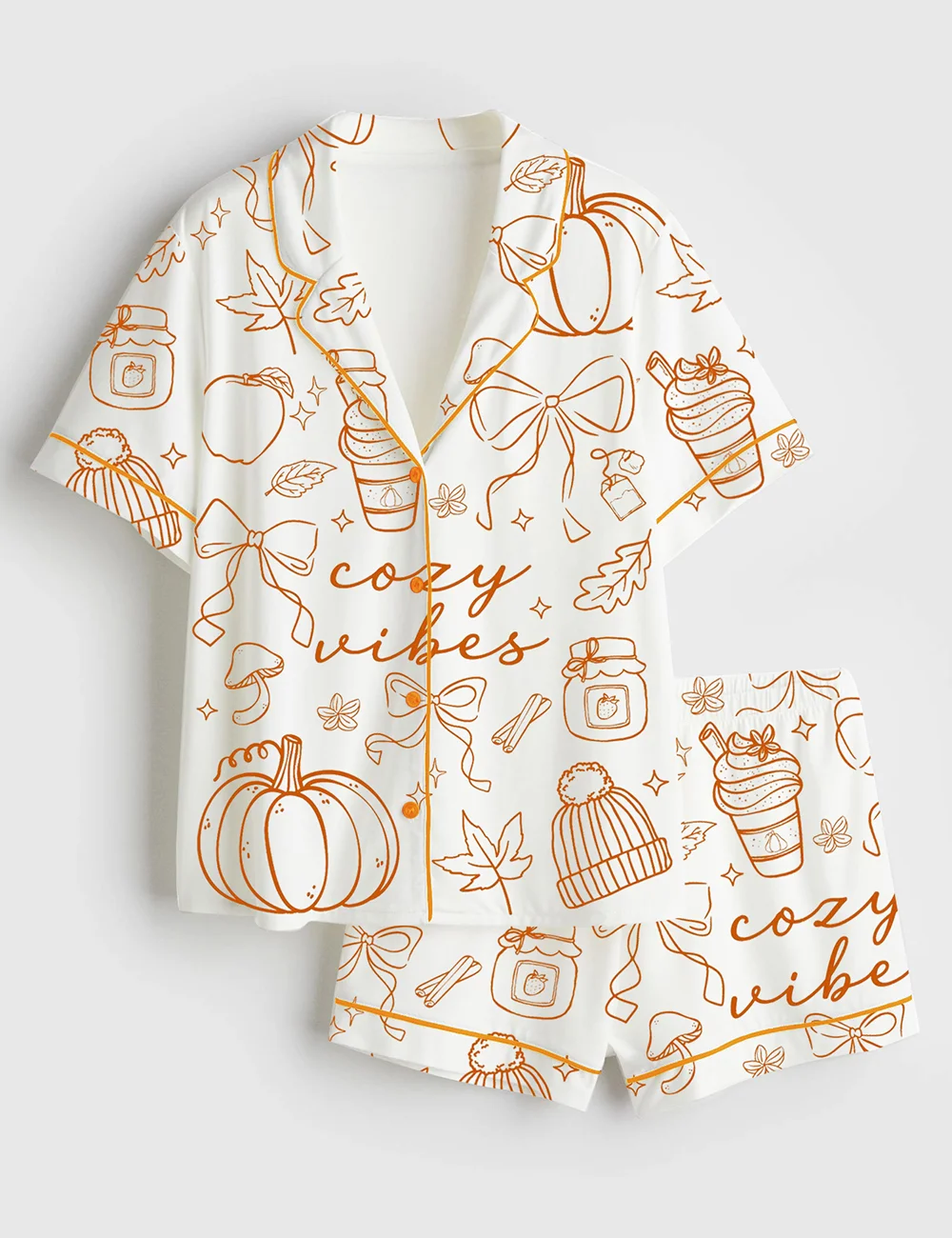 Women’s Coquette Pumpkin Spice Latte Pajama Set – Fall Cozy Satin PJs