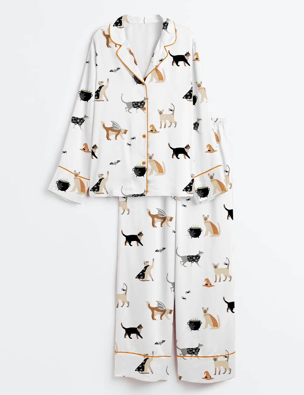 Women’s Halloween Cat Party Satin Pajama Set