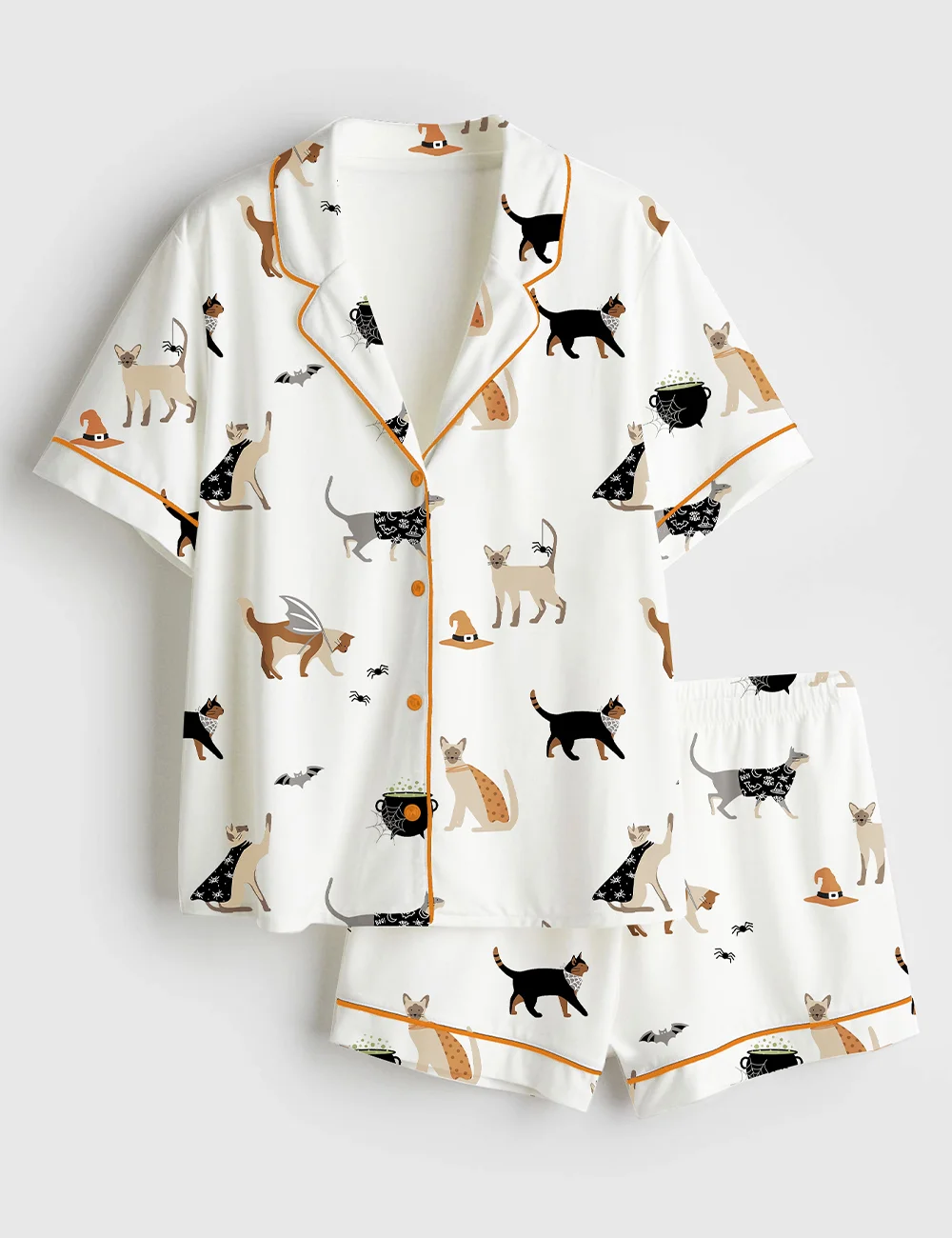 Women’s Halloween Cat Party Satin Pajama Set