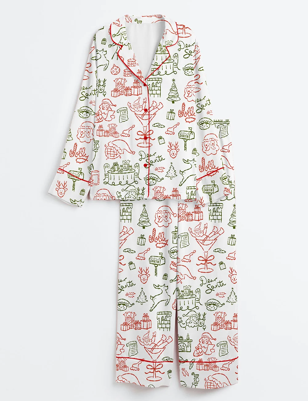 Women’s Santa Claus Christmas Satin Pajama Set – Holiday PJs