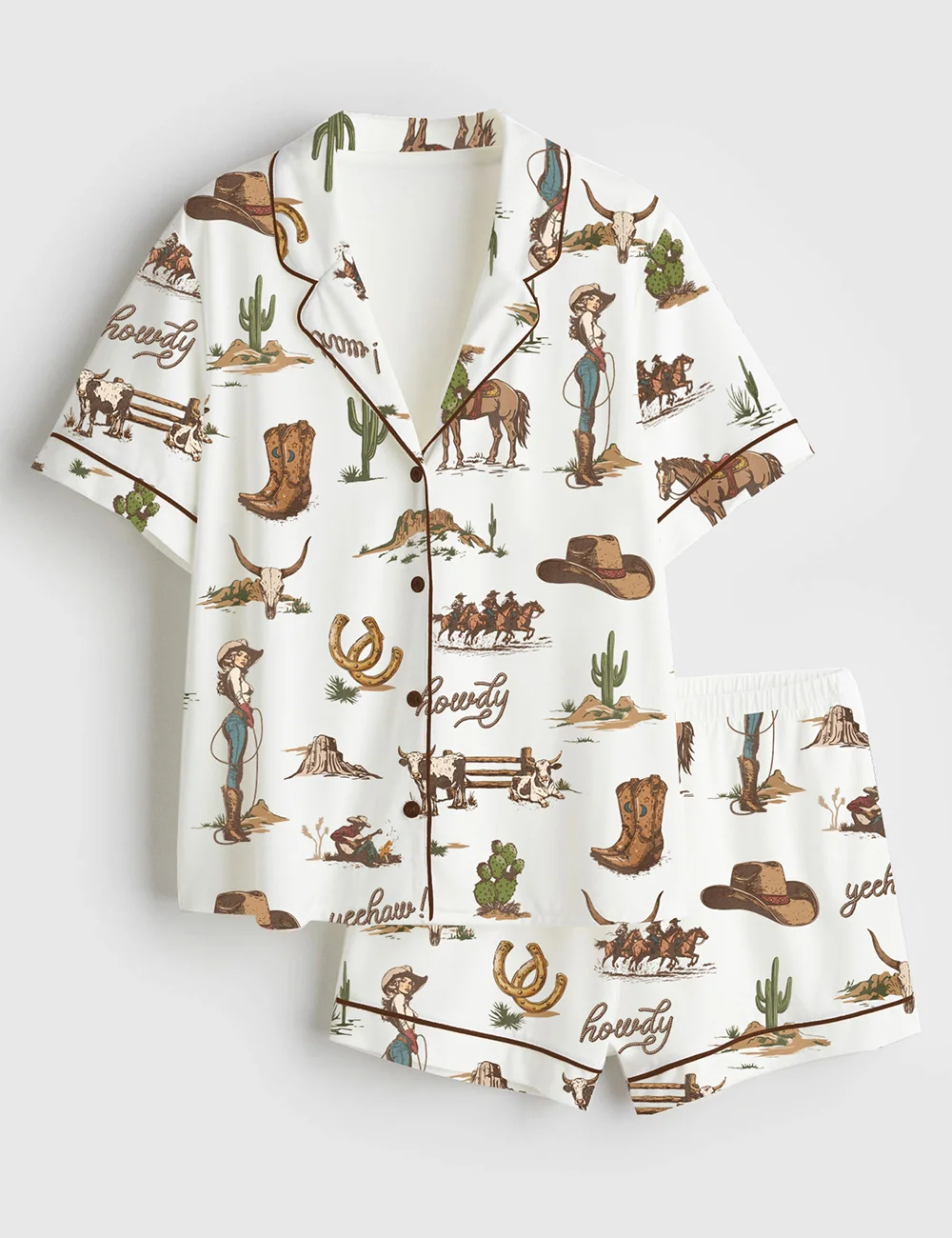 Women’s Rustic Americana Cowboy Satin Pajama Set – Vintage Western PJs