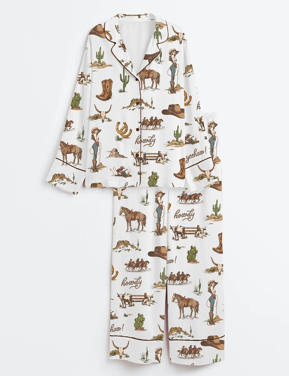 Women’s Rustic Americana Cowboy Satin Pajama Set – Vintage Western PJs