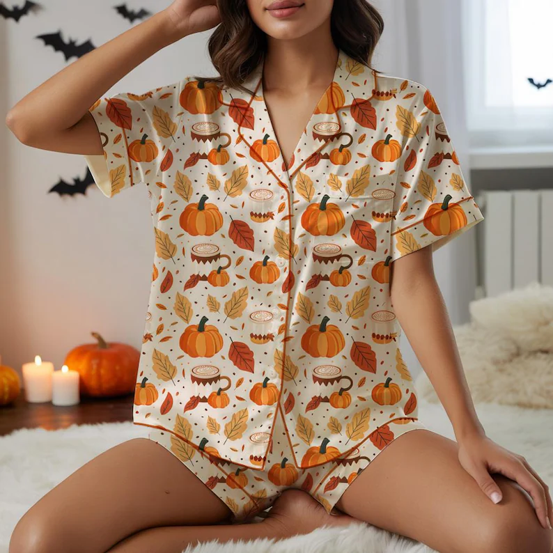 Cozy Fall Aesthetic Satin Pajamas
