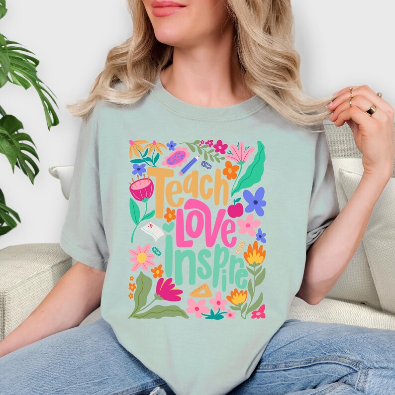 Teach Love Inspire Shirt – Boho Floral Teacher Comfort Colors® Tee