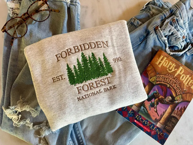 Wizard Embroidered Crewneck – Forbidden Forest Bookish Sweatshirt