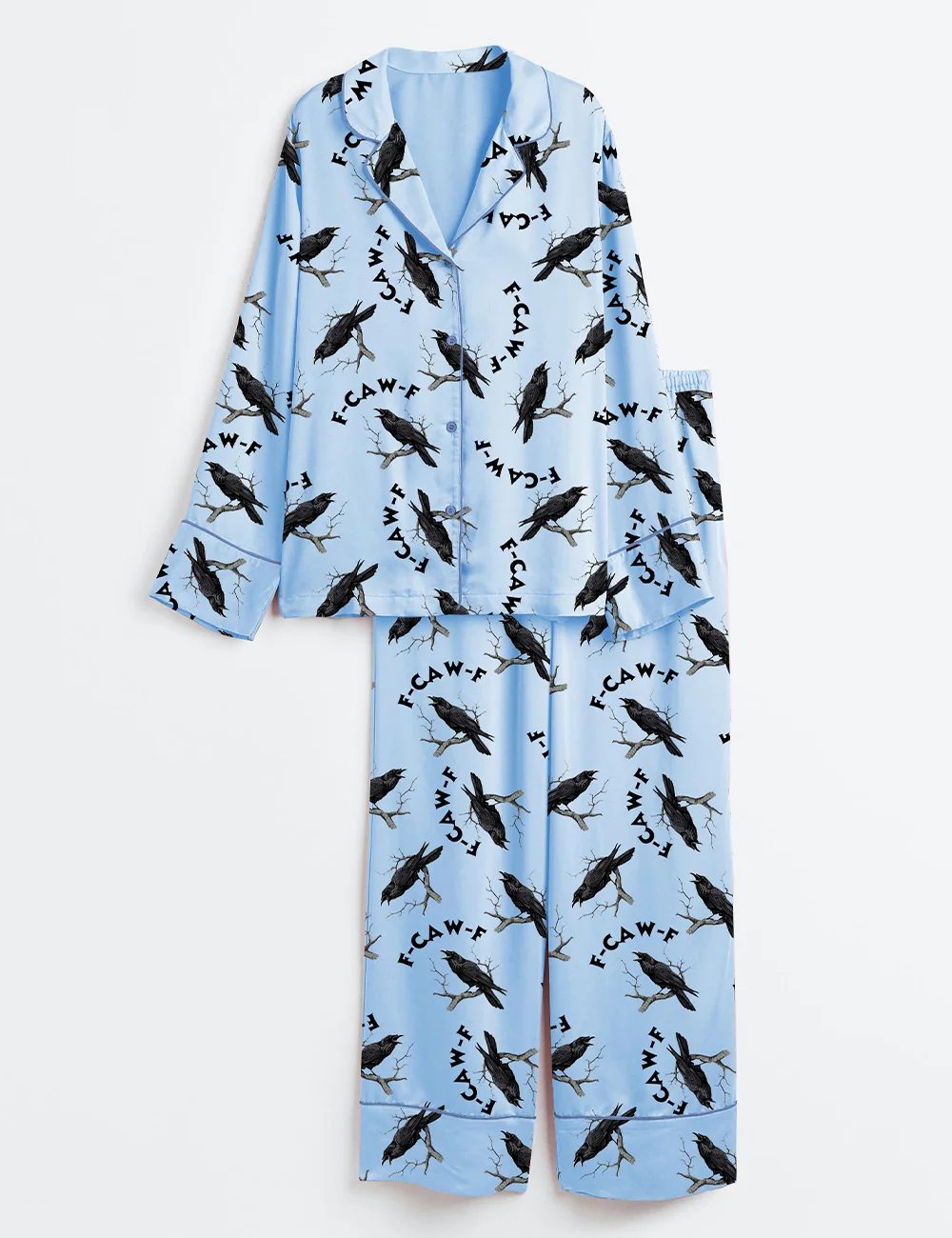 F-Caw-F Gothic Raven Pajama Set - Women’s Halloween Satin PJs